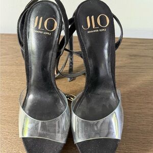Jennifer Lopez Black Heels with Clear Straps